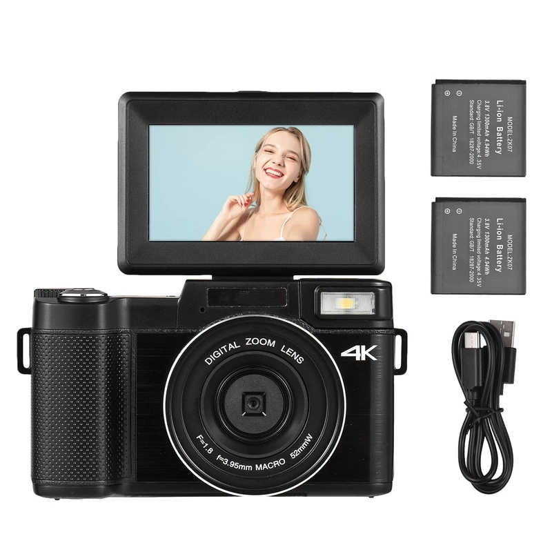 Sunydog Portable Digital Camera, Digital Cameras with 3.0-inch TFT Rotatable Screen 4K 48MP Ultra HD 16X Zoom Support 128GB Extended Mem, with 2pcs Batteries 32GB Memory Card