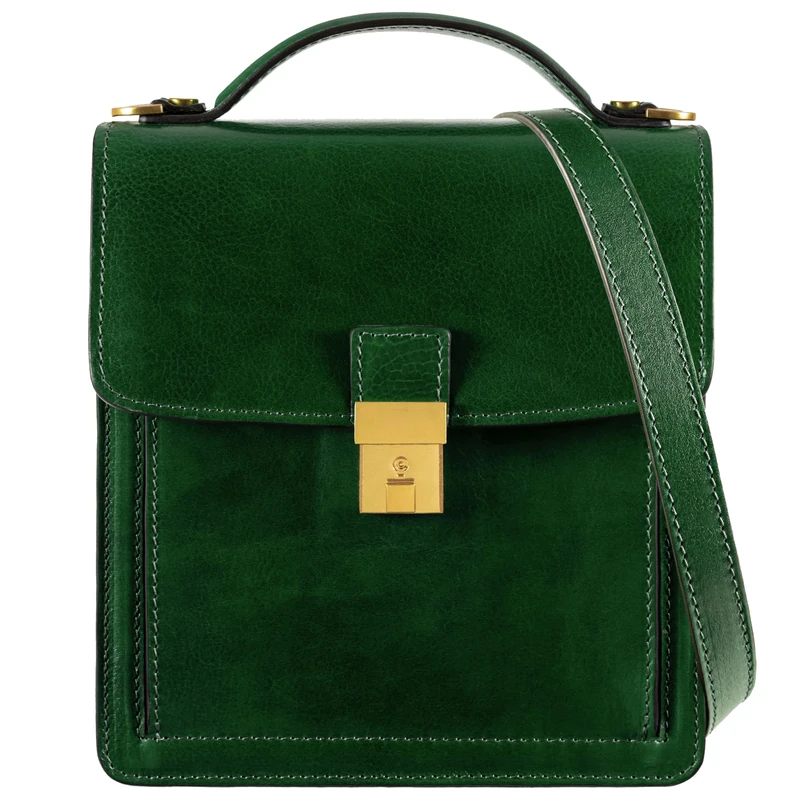 Time Resistance Small Leather Briefcase for Men - Crossbody Bag - Italian Leather Messenger Bag - Gift Box Included