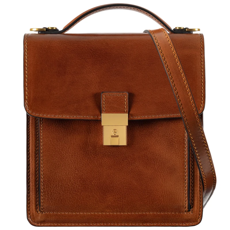 Time Resistance Small Leather Briefcase for Men - Crossbody Bag - Italian Leather Messenger Bag - Gift Box Included