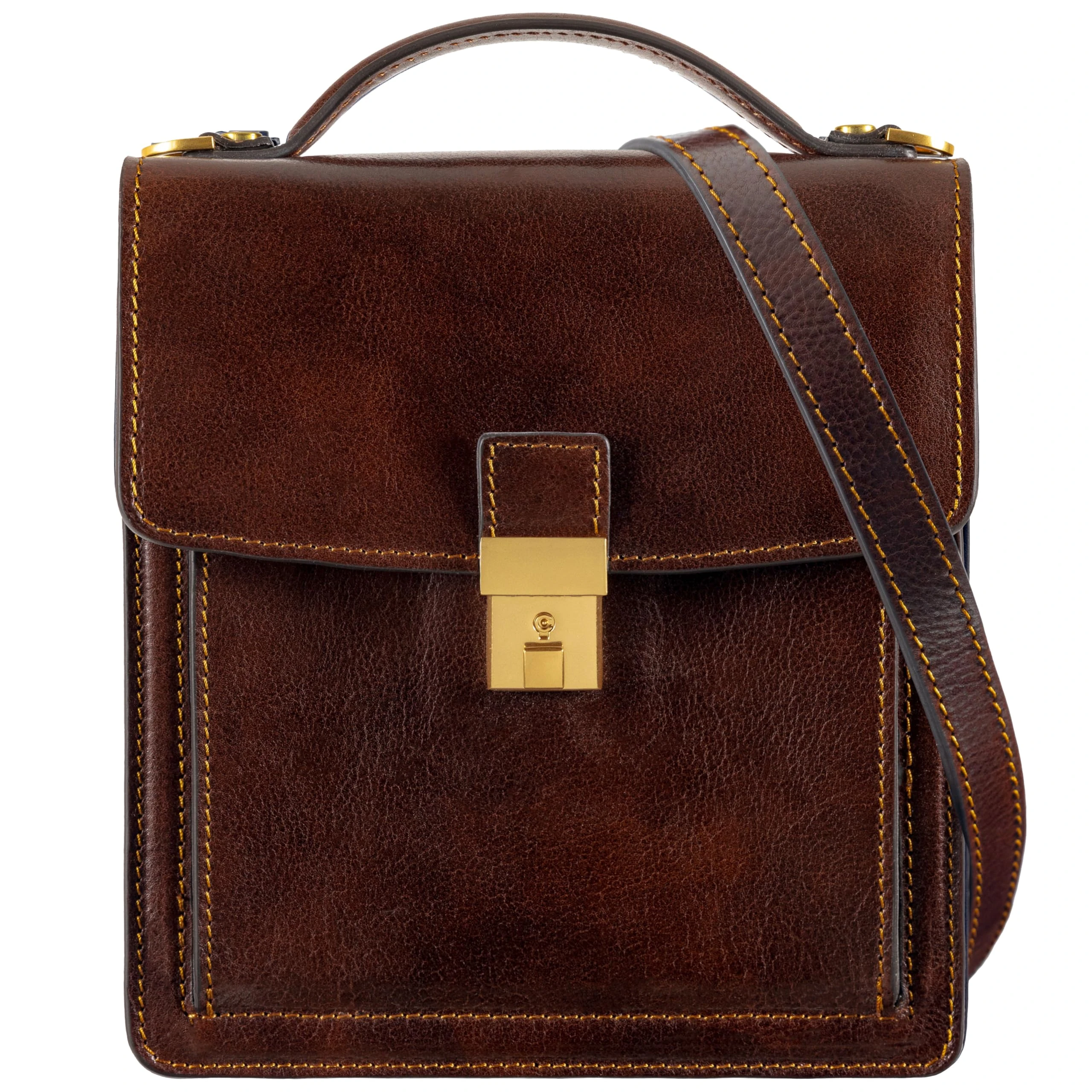 Time Resistance Small Leather Briefcase for Men - Crossbody Bag - Italian Leather Messenger Bag - Gift Box Included