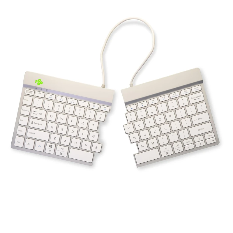 R-Go Split Keyboard, Anti Carpal Tunnel Keyboard, Ergonomic Design, 2 Part Design with Break Software, Ultra-Thin, QWERTY (US) Layout, Bluetooth 5.0, Compatible with Windows/Mac/Linux, White