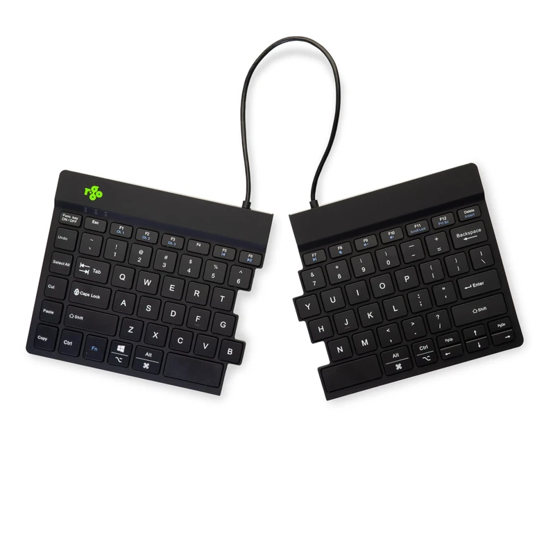 R-Go Split Keyboard, Anti Carpal Tunnel Keyboard, Ergonomic Design, 2 Part Design with Break Software, Ultra-Thin, QWERTY (US) Layout, Bluetooth 5.0, Compatible with Windows/Mac/Linux, Black