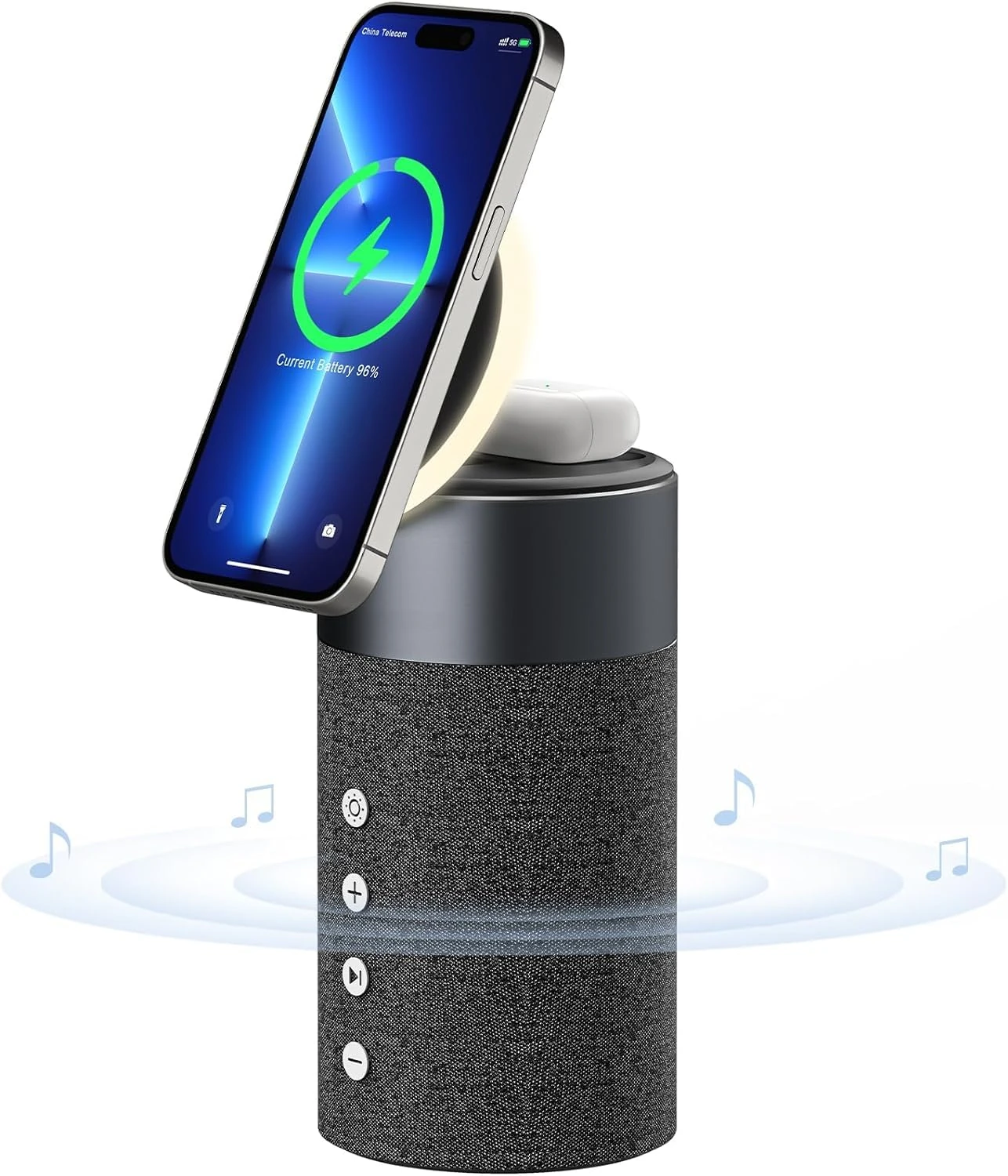 COLSUR Bluetooth Speaker, Wireless Charger, Bluetooth Speakers with Night Light, 2 in 1 Wireless Charging Station for 16/15/14/13/12 Series, for AirPods Pro/3/2（Gift Ideal）