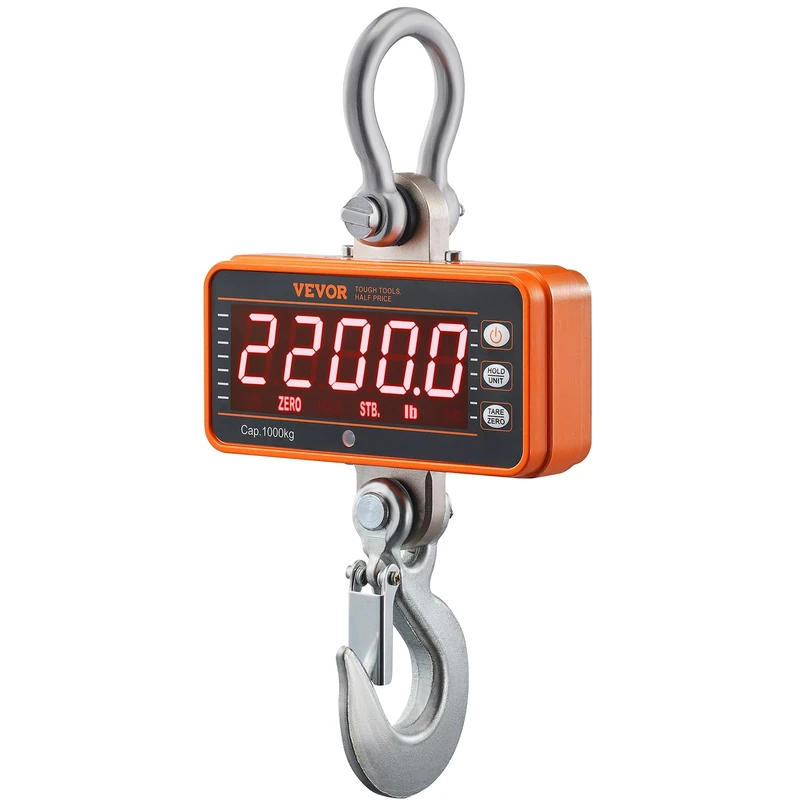 VEVOR Digital Crane Scale, 2200 lbs/1000 kg, Industrial Heavy Duty Hanging Scale with Remote Control, Cast Aluminum Case & LED Screen, High Precision for Construction, Factory, Farm, Hunting (Orange) - Image 1