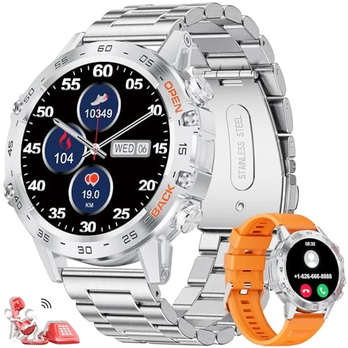 Military Smart Watch for Men with Bluetooth Call,400mAh Tactical Smart Watch with Heart Rate/Blood Pressur/SpO2, Message Reminder,IP68 Waterproof Outdoor Sport Smartwatch for Android iOS Silver