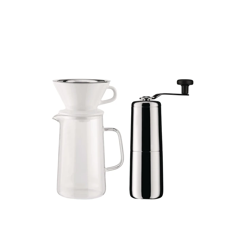 Alessi Slow coffee KT01SET Design Slow Coffee Grinder, Carafe, Filter Holder and Mesh Filter Set, 18/10 Stainless Steel - Image 1