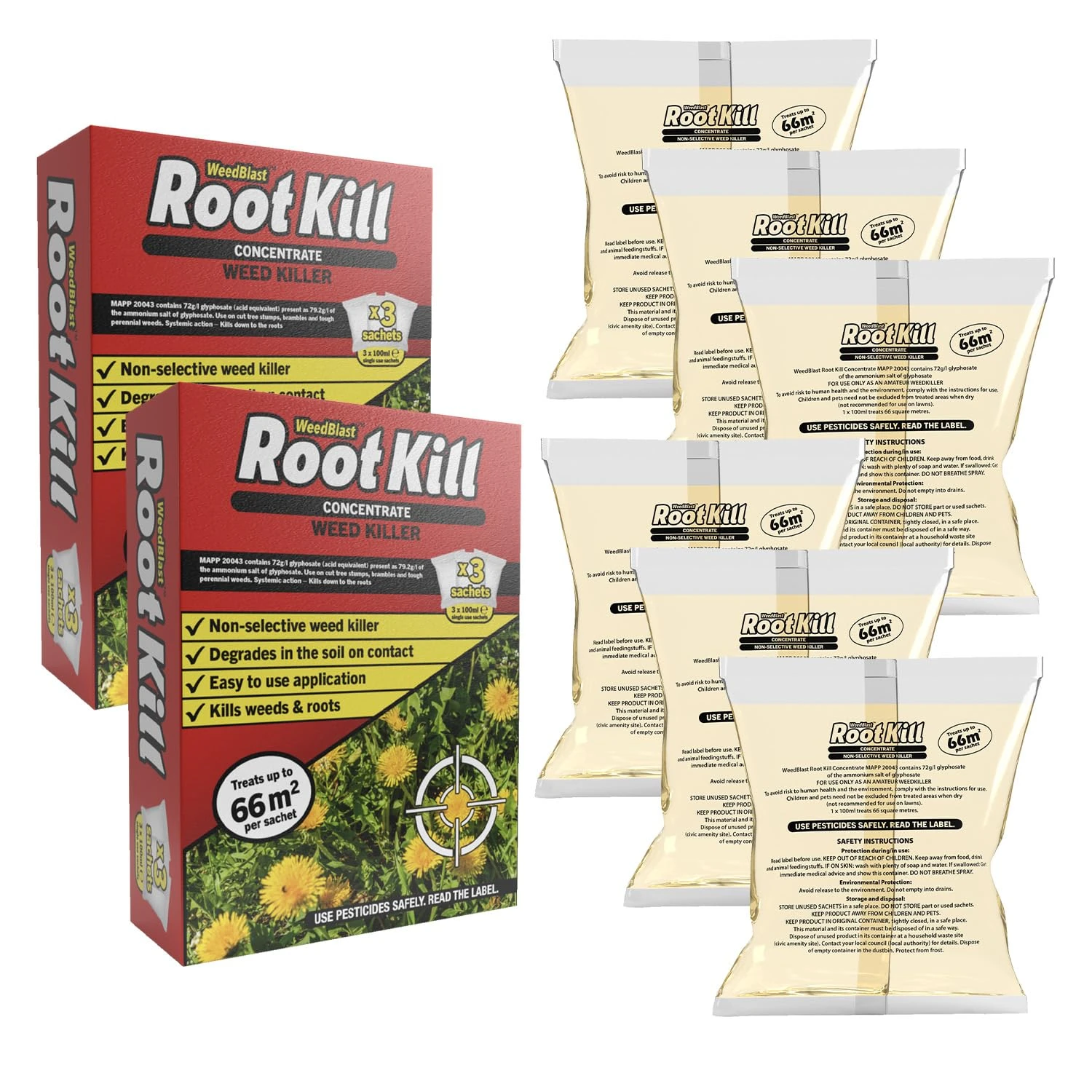 Weedblast Rootkill Concentrated Weedkiller 6 x 100ml Sachets Boxed