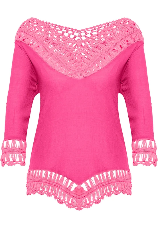 EYOTA Women's Tunic with Crochet Part, Pink, Medium-Large - Image 1