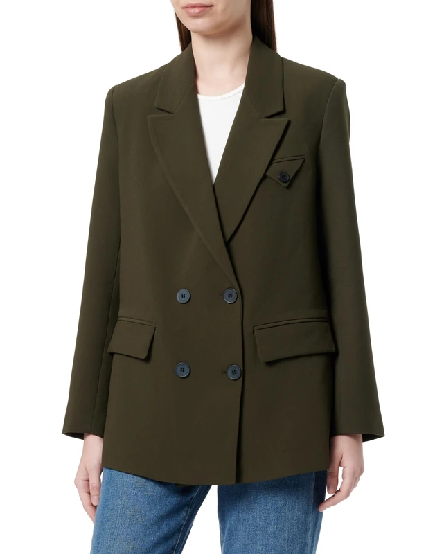 Koton Women's Pocket Detail Buttoned Double Breasted Oversized Blazer, Khaki(871), 10