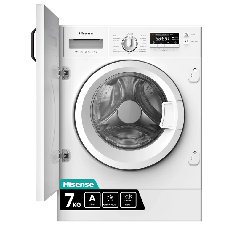 Hisense 3 Series WF3M741BWI Intergrated 7 KG Front Load Washing Machine - Durable Inverter | Quick Wash Baby Care | Wool - 14 Washing Programs 1400 RPM White- Energy Rating A