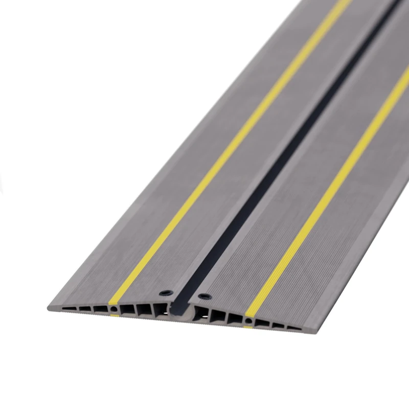 D-Line EV Ultra Floor Cable Cover, Grey with Yellow Hazard Stripe, 18mm Cable Cavity, 2m Length