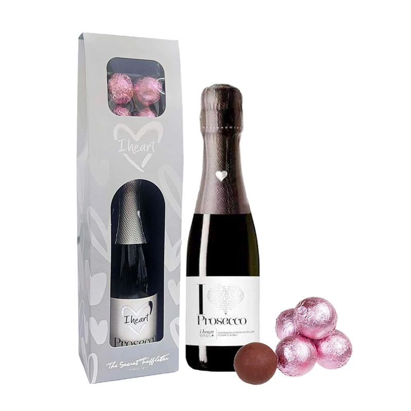 I Heart Prosecco & Chocolate Gift Set - Ideal Prosecco Gifts for Women - 20cl Prosecco Bottle & 4 Milk Prosecco Chocolate Truffles. Great Christmas Gifts for Women, Stocking Fillers or Birthday Gifts