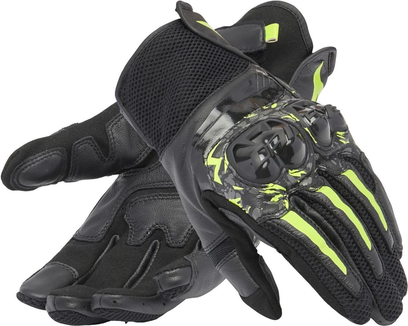 Dainese Mig 3 Unisex Leather Motorcycle Gloves, Knuckle Protectors, Touchscreen, Black/Anthracite/Fluo Yellow, 3XL