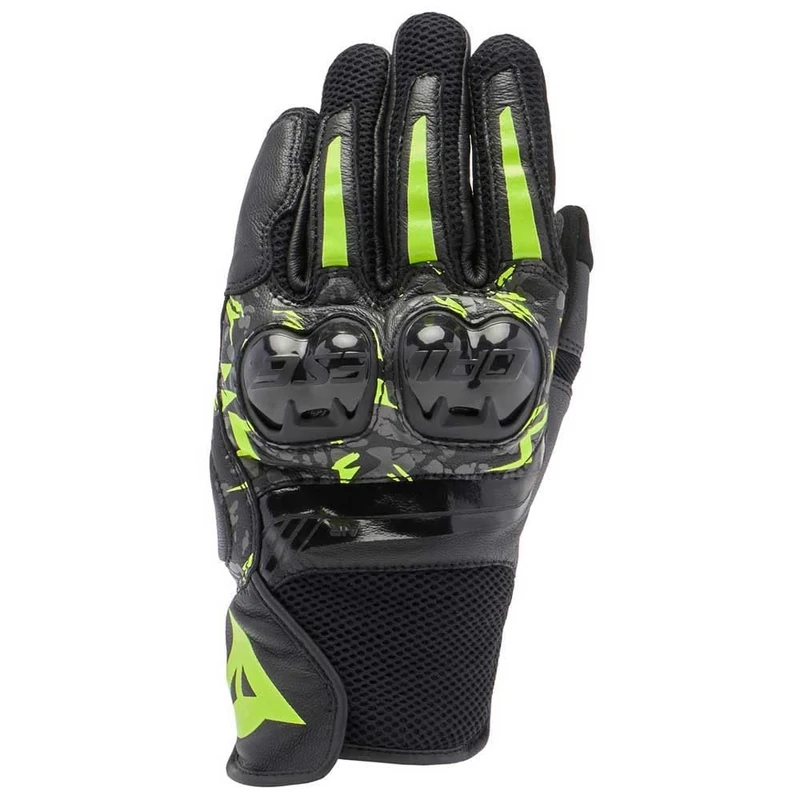 Dainese - Mig 3 Unisex Gloves, Leather Motorcycle Gloves, Knuckle Protectors, Touchscreen, for Men and Women, Black/Anthracite/Fluo Yellow, S