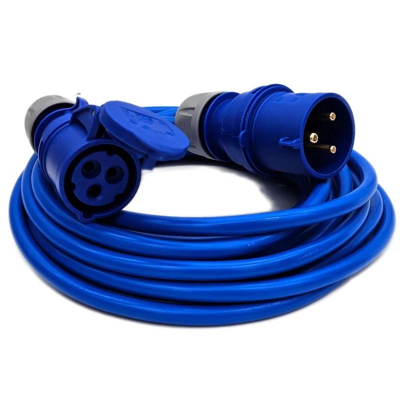 UK Made 32A Plug to 16A Blue CEE Socket Connector. HD 3x4mm2 Hookup Converter Cable 230V IP44 (10 Metres)