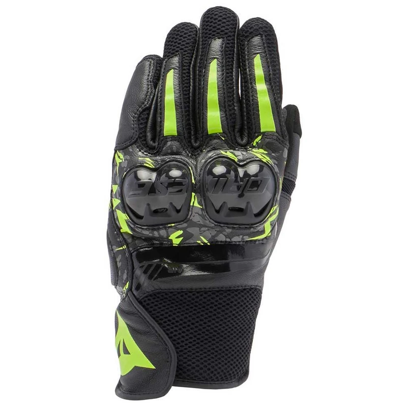 Dainese - Mig 3 Unisex Gloves, Leather Motorcycle Gloves, Knuckle Protectors, Touchscreen, for Men and Women, Black/Anthracite/Fluo Yellow, M