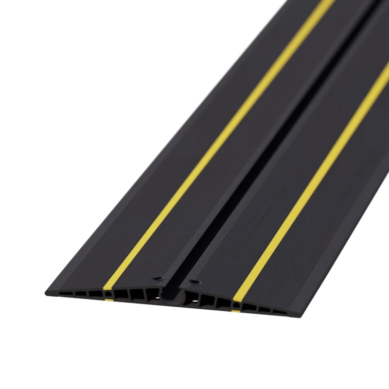 D-Line EV Ultra Floor Cable Cover, Black with Yellow Hazard Stripe, 18mm Cable Cavity, 2m Length