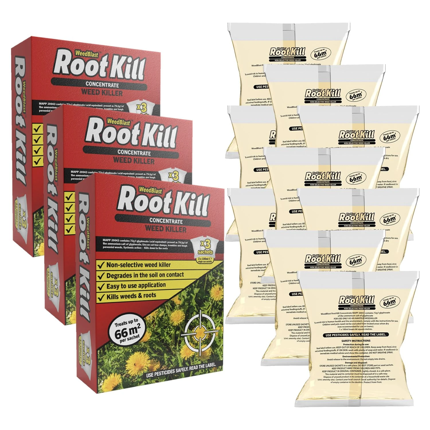 Weedblast Rootkill Concentrated Weedkiller 9 x 100ml Sachets Boxed
