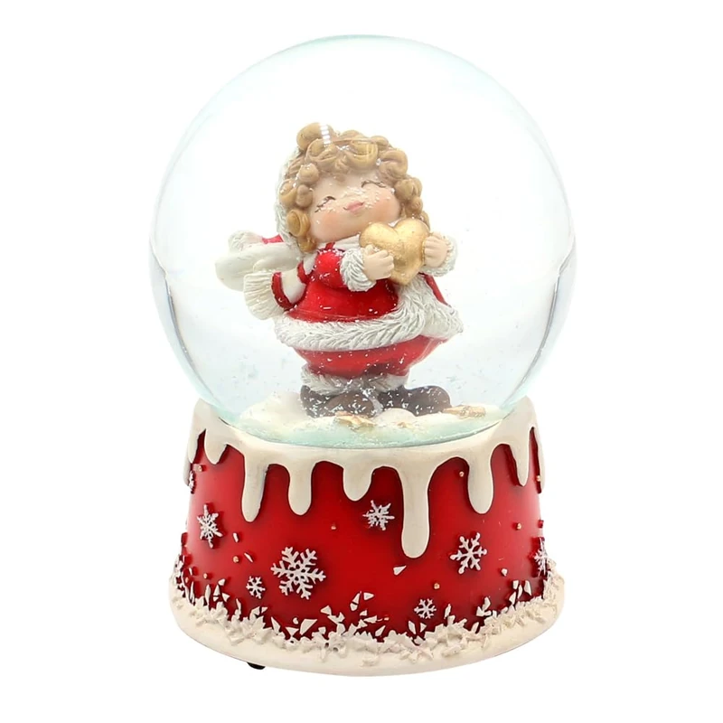 Dekohelden24 Snow Globe with Musical Mechanism Angel with Heart on Snowy Base Melody: Oh du Fröhliche, Diameter 10 x 10 x 15 cm Diameter 10 cm