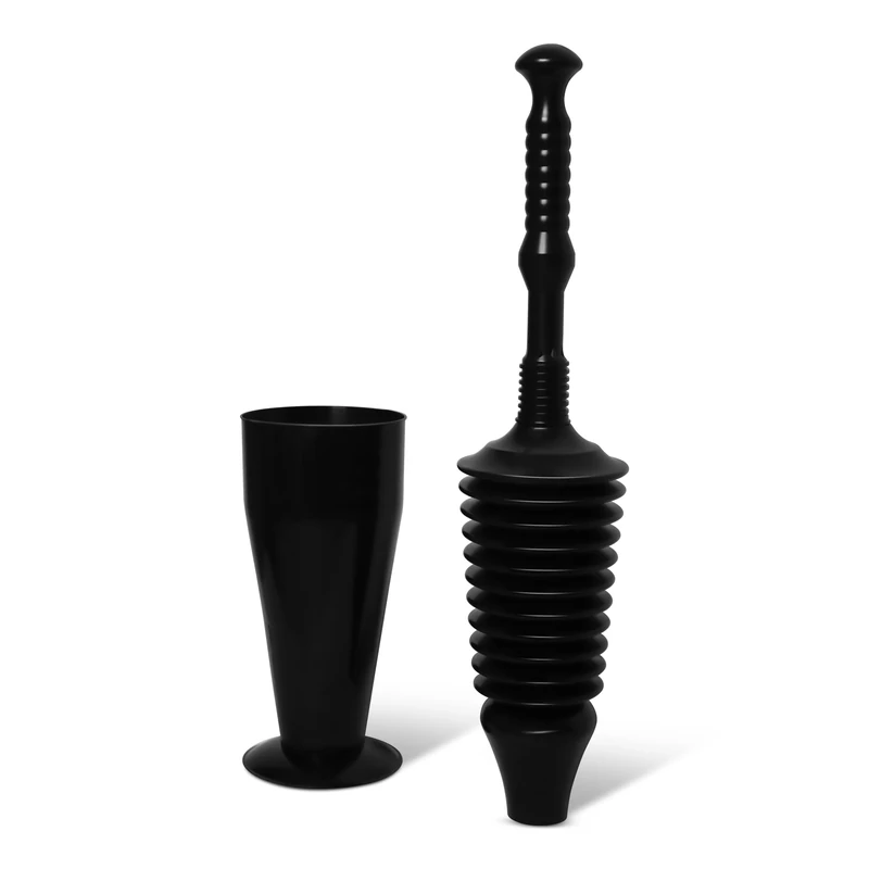 OUTSTANDER Drain Plunger Set – Powerful Plumbing Suction Tool for Unblocking Toilets, Sinks & Drains, Heavy Duty Flexible Unblocker for All Types of Clogs, Black (Toilet Plunger with Caddy)