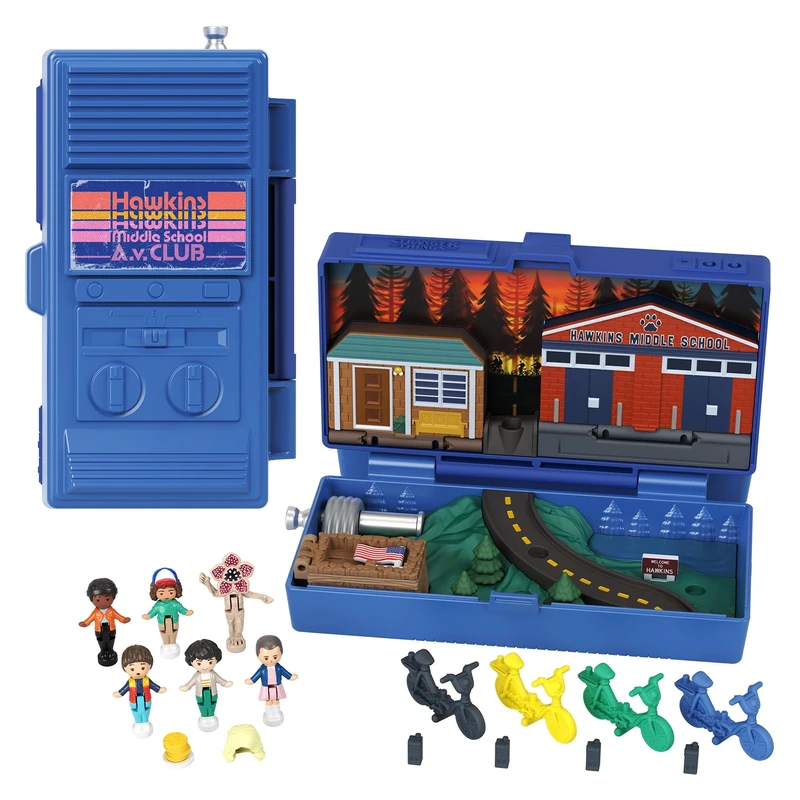 Polly Pocket Collector Playset, Stranger Things Compact with 6 Special Edition Character Dolls and 10 Accessories, HWP22