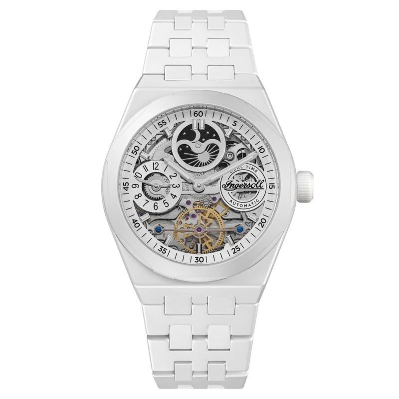 Ingersoll 1892 The Broadway Mens 43mm Automatic Watch with White Dial and White Ceramic Bracelet I15103