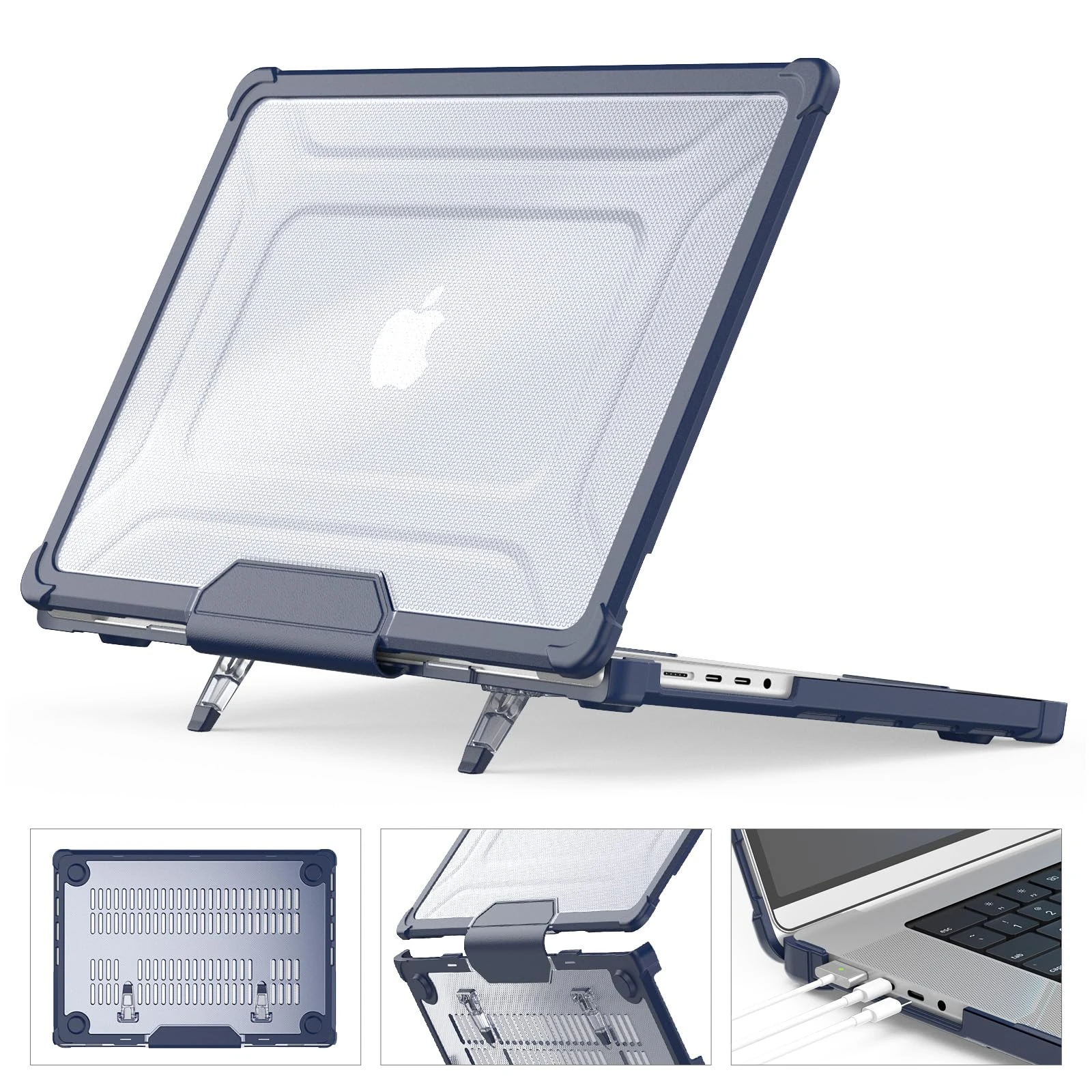 SEYMCY Case Compatible with MacBook Pro 16 inch Case 2025 2024 2023 2022 2021, Anti-Scratching Protective Hard Shell Cover with Foldable Stand M4 M3 M2 M1 (A3186 A3403 A2991 A2780 A2485), Navy Blue