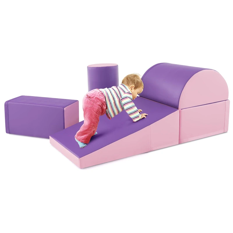 GYMAX Kids Climb and Crawl Play Equipment, 5-Piece Baby Soft Foam Blocks, Toddlers Lightweight Activity Play Set for Climbing Crawling (Purple)