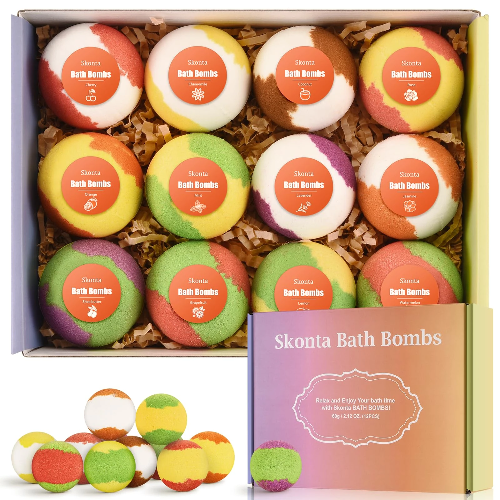 Skonta Bath Bombs Gift Set, 12-Pieces Handmade Fizzy Bubble Bath Bombs, Vegan & Cruelty Free, Perfect for Bubble and Spa Bath, Birthday Mothers Day Gifts Idea for Her/Him, Wife, Girlfriend Teens