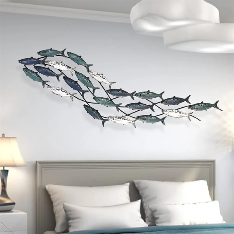 rcqeuiol Metal Fish Wall Decor,3D Fish Wall Art Large Coastal Aqua Theme Metal Wall Sculpture Marine Decor, for Living Room Bedroom, 59X16.5In
