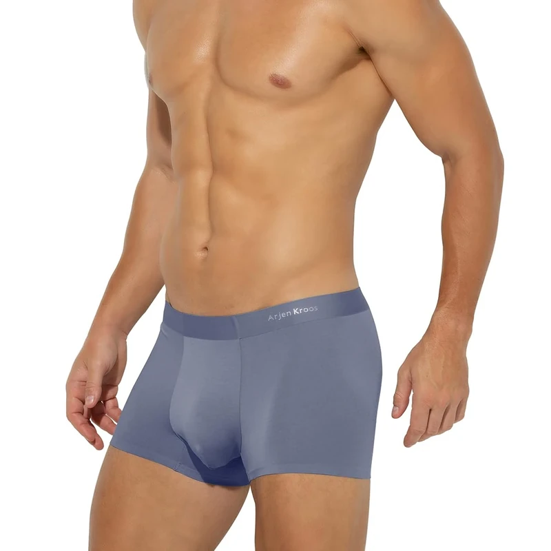 Casey Kevin Men's Boxer Shorts Trunks Modal Underwear Ice Silk Boxers Breathable Microfibre Underpants 3D Pouch Boxer Briefs Thin Low Rise Pants, Gray XL