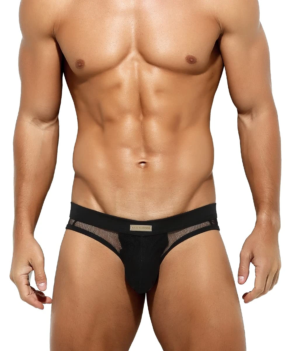 Casey Kevin Men's Sexy Mesh Briefs See Through Underpants Breathable Novelty Underwear-Black,Medium