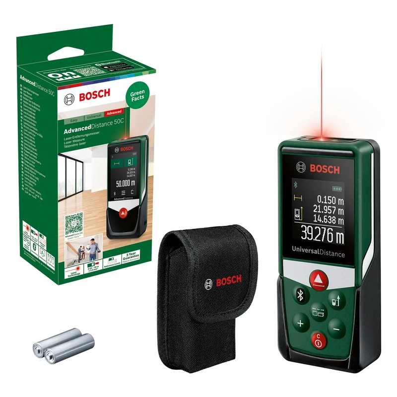 Bosch Laser Measure UniversalDistance 50C (Measure Distance up to 50m Precisely, Measuring Functions, Memory Function, in Cardboard Box)