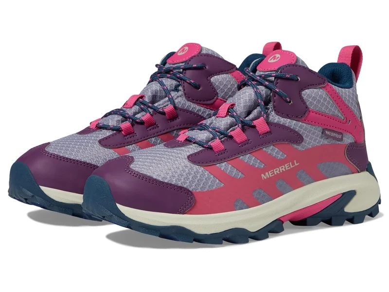 Merrell Unisex-Child Moab Speed 2 Mid Waterproof Hiking Boot, Berry/Navy, 2 US Big Kid