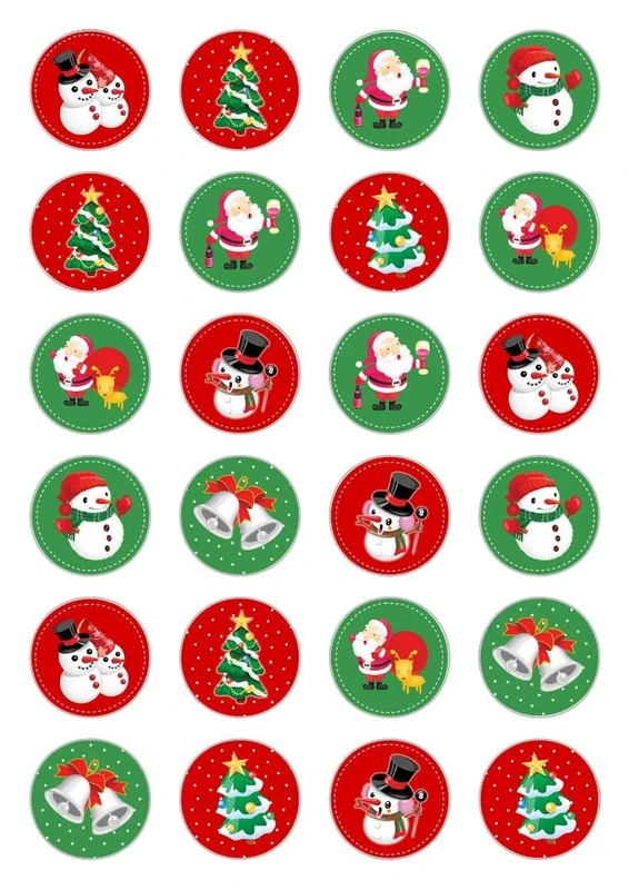 24 x Christmas Cupcake toppers edible wafer paper Rice Fairy Cake Decorations Santa Snowman Tree Jingle Bells