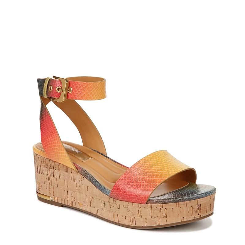 Franco Sarto Women's Presley Platform Wedge Sandal Heeled, Multi Snake Print Faux Leather, 5.5 UK