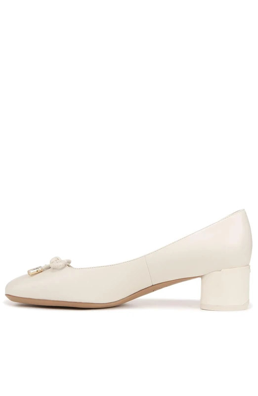 Franco Sarto Women's Natalia Square Toe Block Heel Pumps with Bow, Cream White Leather, 3.5 UK