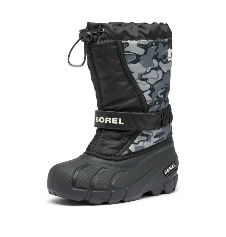Sorel Unisex-Child Flurry Boot Print, Black/Quarry, 5 Big Kid