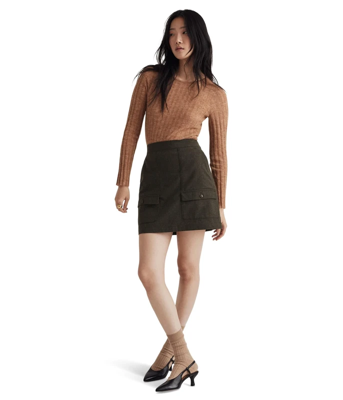 Madewell Wool-Blend Cargo Mini Skirt, Heather Expedition Green, 10