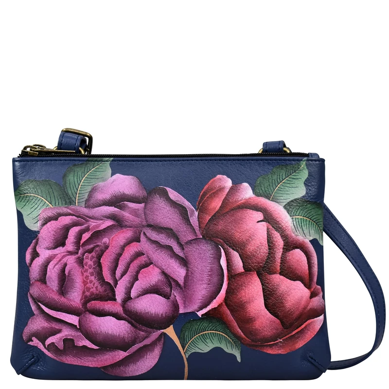 Anna by Anuschka Women Small Zip Around Crossbody, Moonlit Peonies, One Size