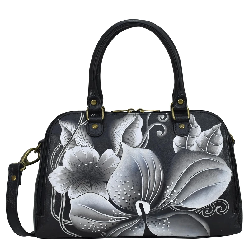 Anna by Anuschka Women's Wide Organizer Satchel, Midnight Floral Black, One Size