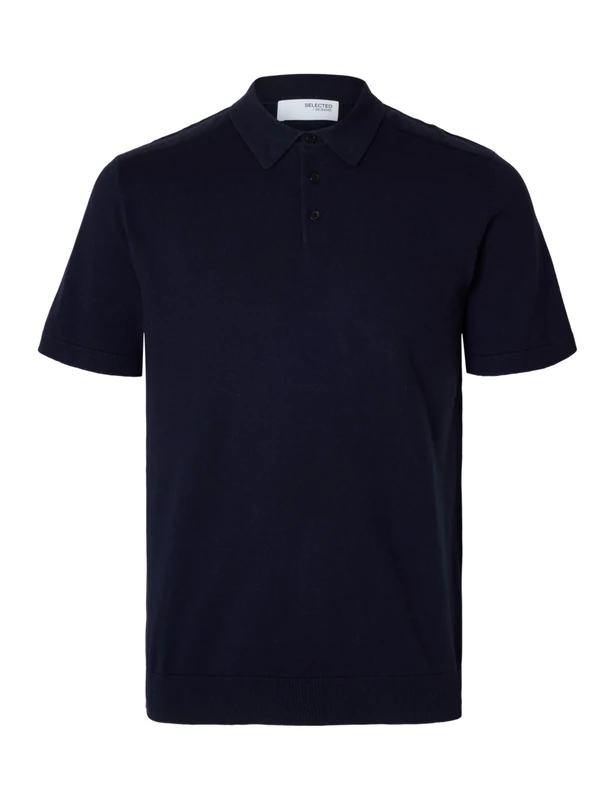 Selected Homme Men's Slhberg SS Knit Polo Noos Polo Shirt, Navy Blazer/Detail: Melange, S