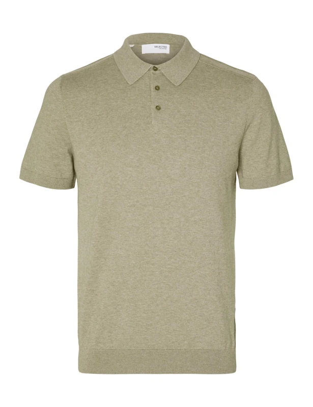SELETED HOMME Men's Slhberg Ss Knit Polo Noos Shirt, Vetiver/Detail: Melange, XXL