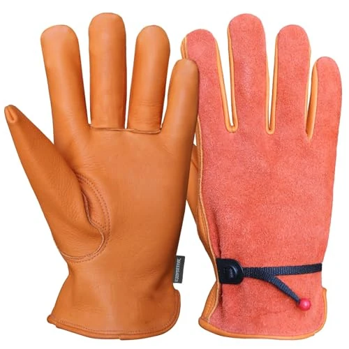 OLSON DEEPAK Gardening Gloves for Men and Women,Cowhide Leather Working Gloves Large,Thornproof Work Gloves for Welding,Riding