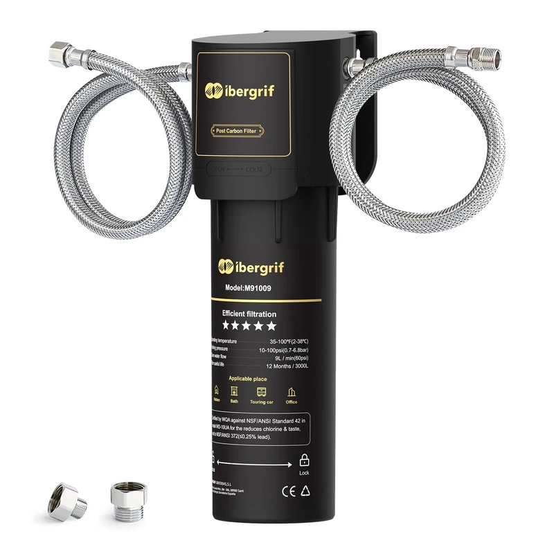 Ibergrif M91009 Undersink Water Filter System NSF/ANSI 42 Certified Reduces Chlorine, Lead, Fluoride, Bad Taste and Odor, Quick Installation, Black