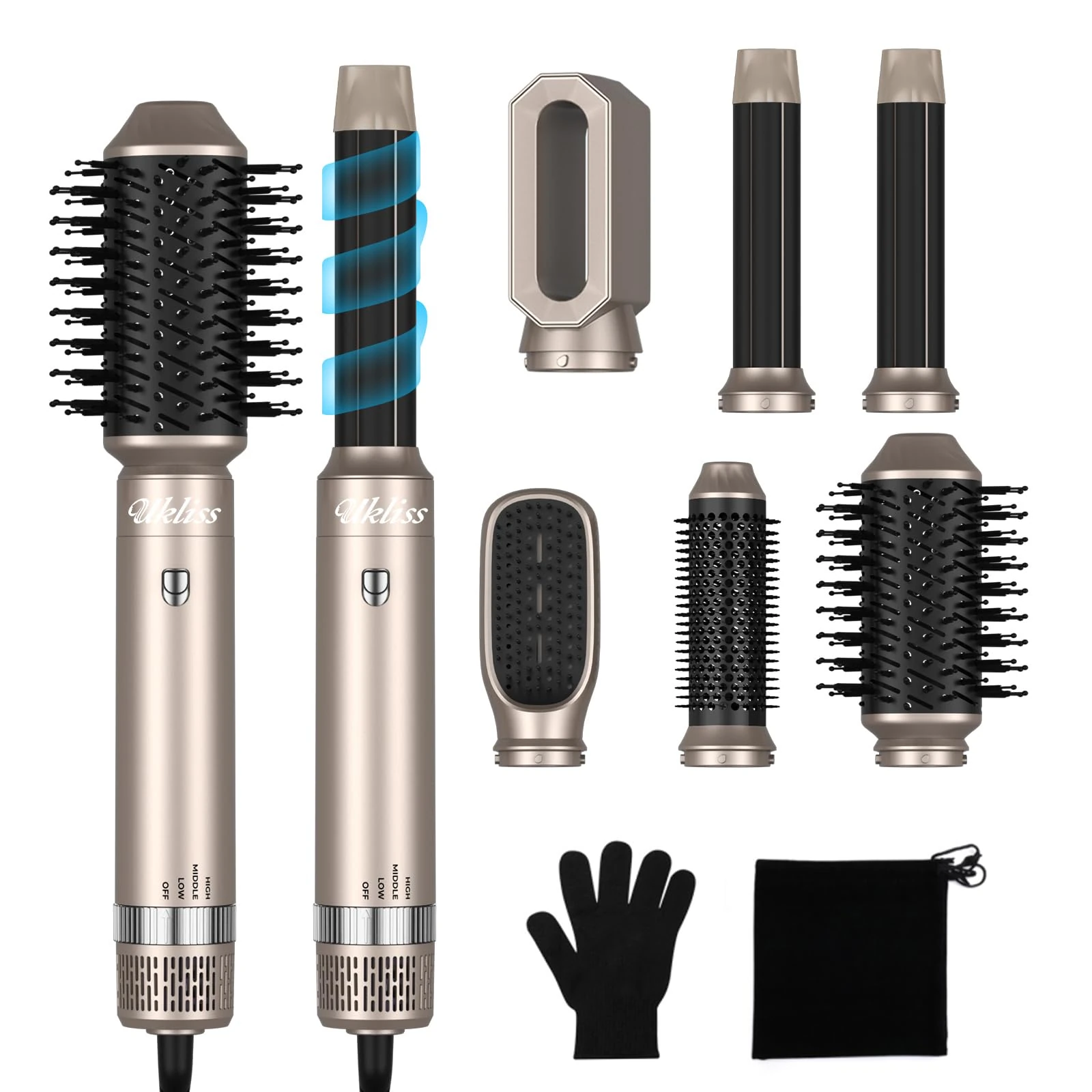 Hair Dryer Brush 6 in 1, UKLISS Hair Styler with Brush Massage Brush, Hair Curlers Air Styler, Blow Dryer Set for All Hair Types