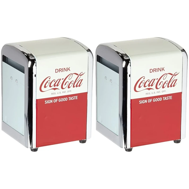 Tablecraft CC381 Coca-Cola Napkin Dispenser, Half, Red, Stainless Steel (Pack of 2) - Image 1