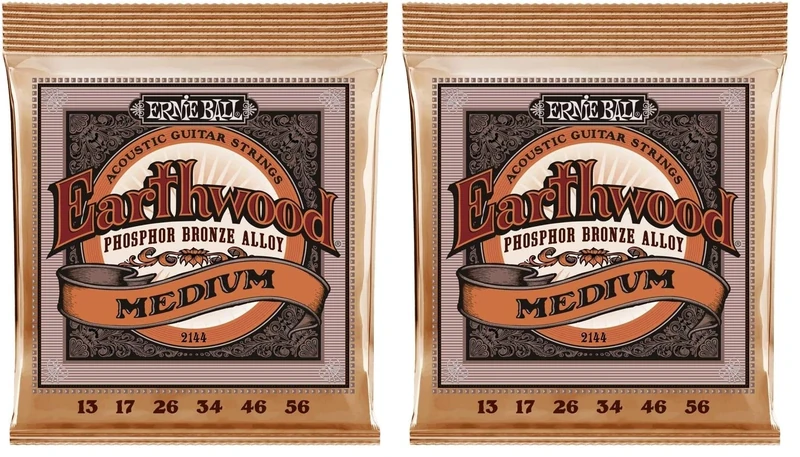 Ernie Ball Earthwood Medium Phosphor Bronze Acoustic Guitar Strings - 13-56 Gauge (Pack of 2)