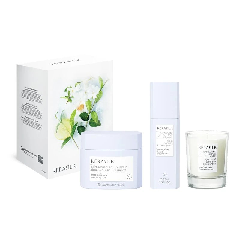 Kerasilk Smoothing Set with Taming Balm 75ml, Smoothing Mask 200ml and Signature Scent Candle