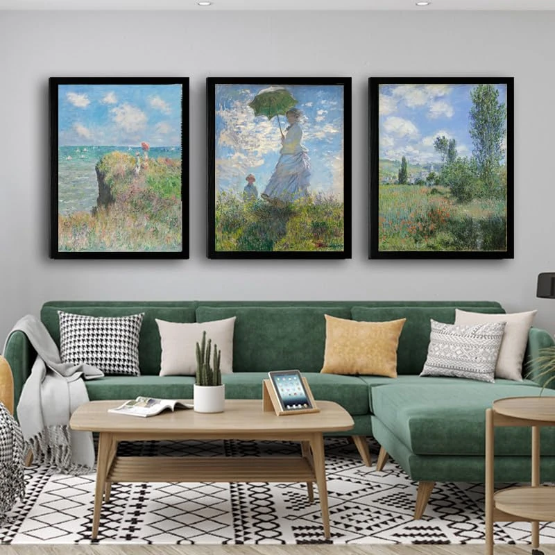 Woman with a Parasol by Claude Monet Canvas Wall Art, Oil Painting Impressionism Classic Artwork Pictures with Black Framed for Home Decor - 16"x24"